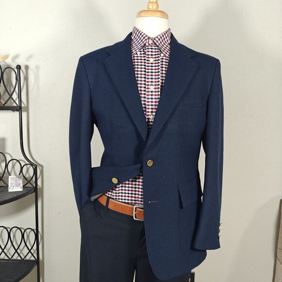 Levi's Panatela Men's Sport Coat Blazer Two Button Navy Blue Polyester‎ Size 42R - Picture 1 of 15